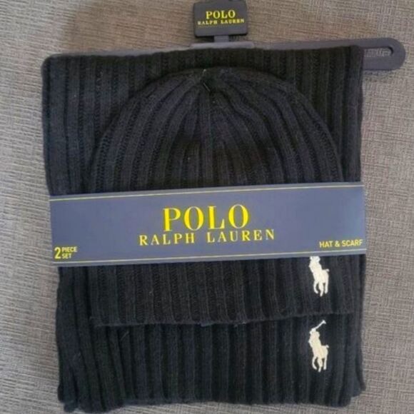Polo Ralph Lauren Men's 2 Piece Set Hat & Scarf Lambswool Blend One Size - Picture 1 of 8